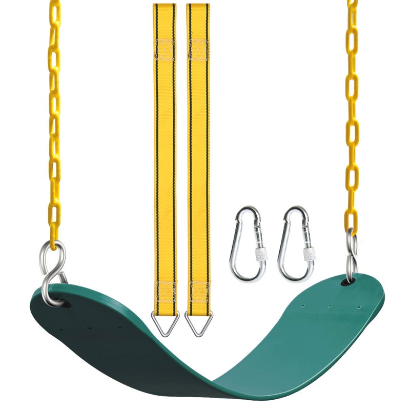 PACEARTH Swing Seat Support 660lb with 68.9 inch Anti-Rust Chains Plastic Coated 23.6 inch Tree Hanging Straps and Locking Buckles Outdoor Playground Tree Swing-Green - Image 1